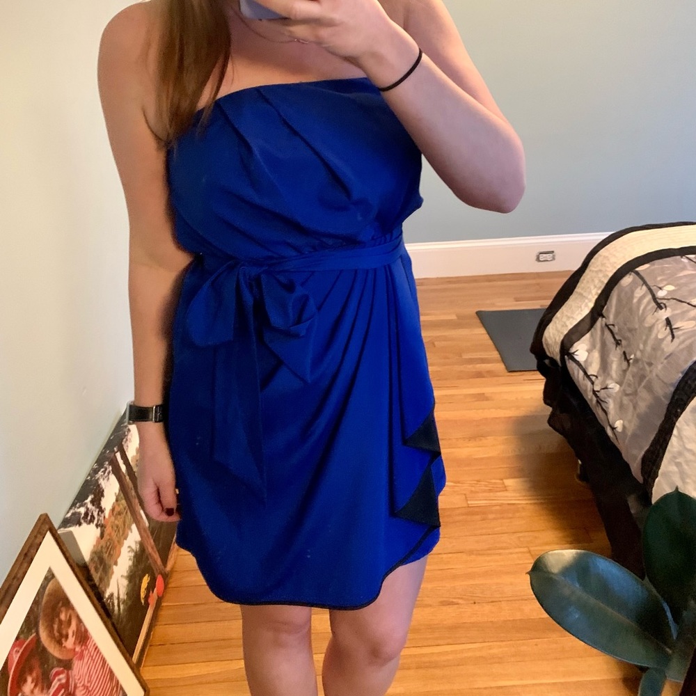 Blue strapless mini dress